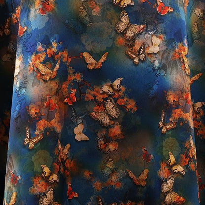 Butterfly Print Tea Silk Satin Fabric - 59"W Upholstery & Costume