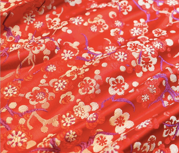 Plum Blossom Silk Brocade Fabric: Multicolored Cheongsam Qipao Material