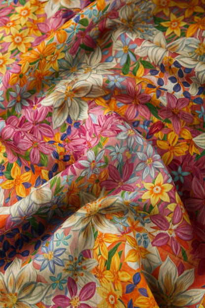 Botanical Tencel Linen Fabric: Floral Print, Eco-Friendly (59")