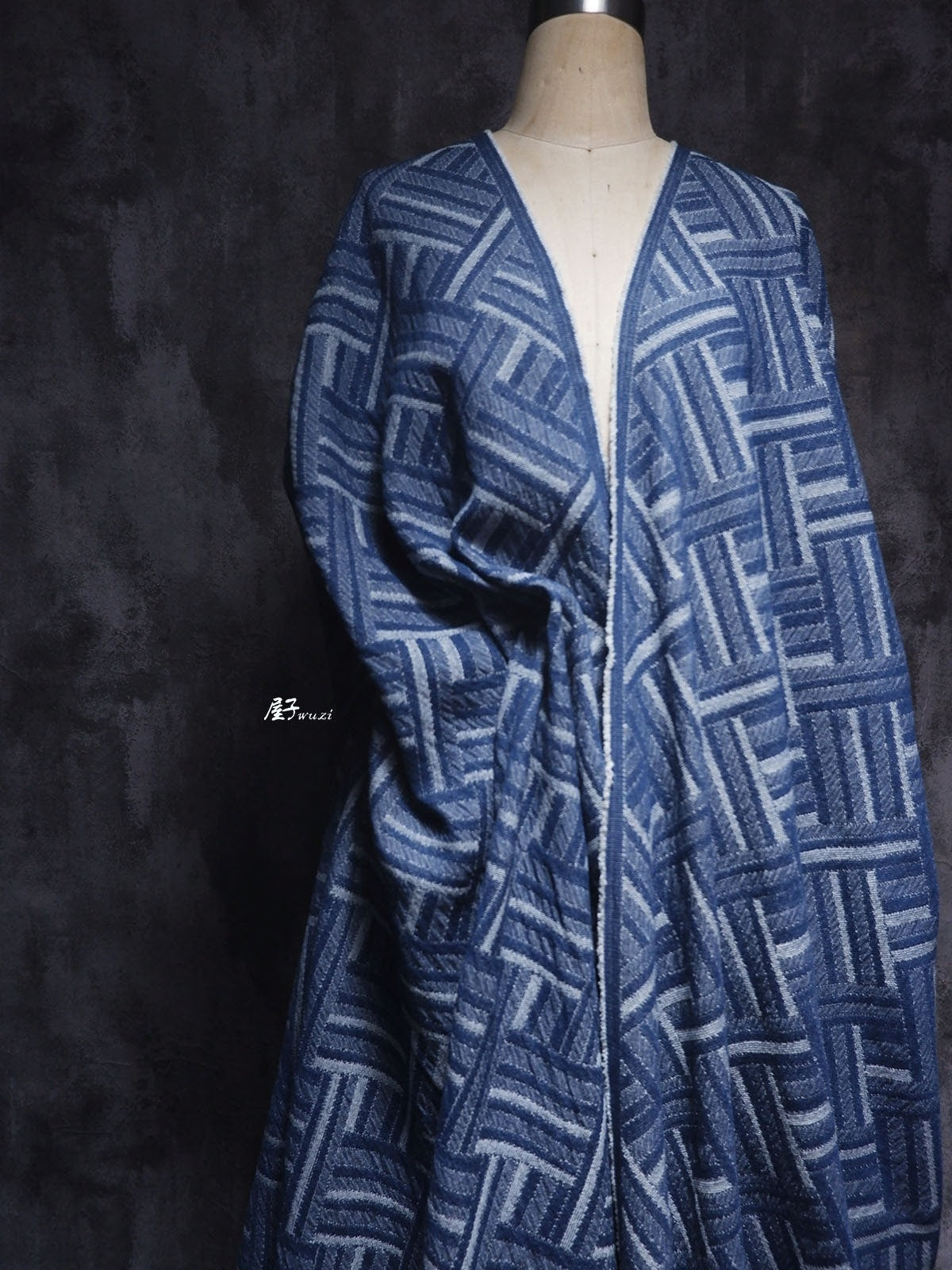 Jacquard Woven Cotton Fabric: 3D Denim Look, Bamboo Pattern, 63" Wide