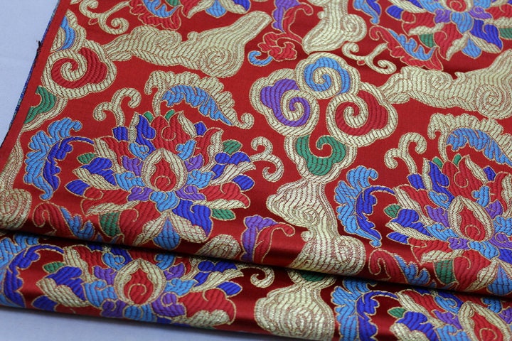 Floral Brocade Fabric: Chinese Style Jacquard Silk Rayon Blend