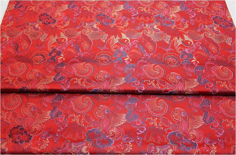 Tissu brocart de soie pivoine papillon : 150 cm de large, tissu de mariage chinois