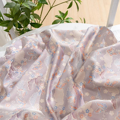 Nishijin Woven Silk Brocade: Gold Butterfly Floral Fabric, 59" Wide - Poppylollipop