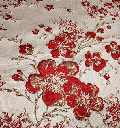 Gold Thread Floral Jacquard Fabric: 3D Oil Painting Texture, 55" Wide