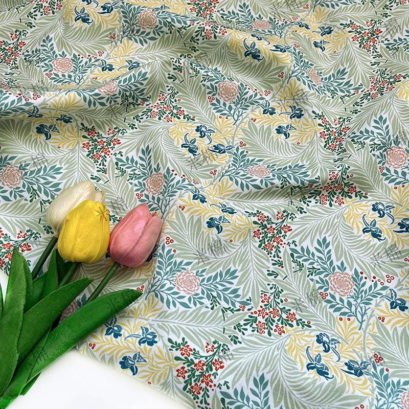 Floral Print Cotton Canvas Fabric - Sage Green (59" Wide)