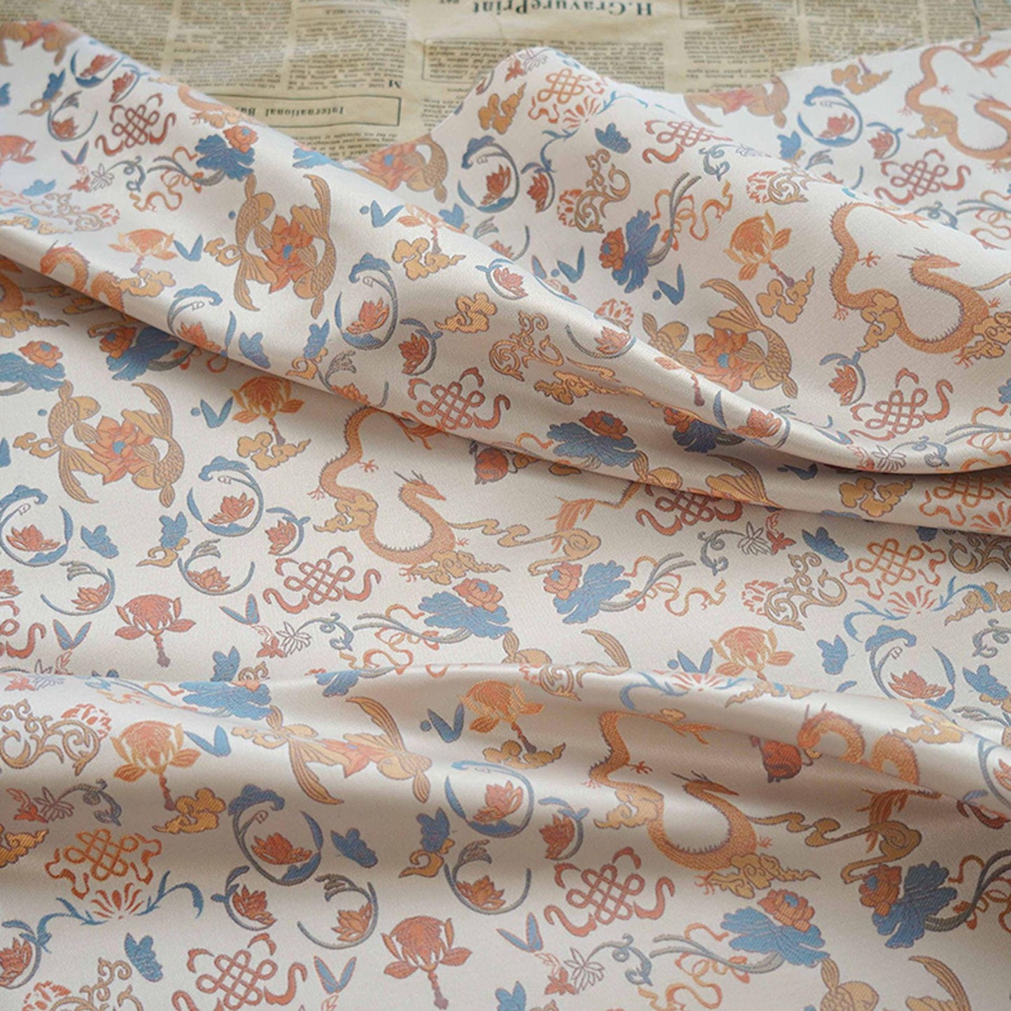 Dragon Flower Jacquard Fabric: Retro Woven Upholstery, 65" Wide