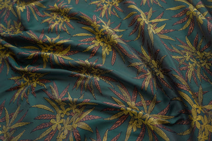 Tissu jacquard réversible vert foncé : revêtement d’ameublement tissé à motif floral en relief, 162,5 cm de large