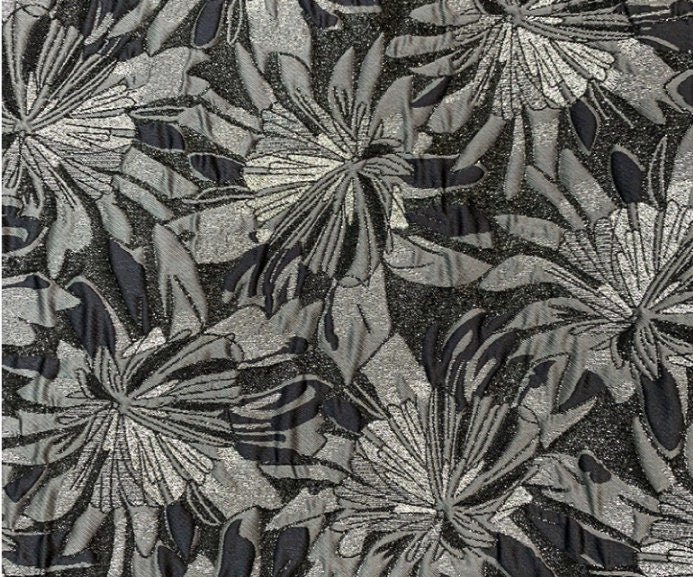 Gold Thread Jacquard Fabric: Vintage Floral African Style, 55" Wide