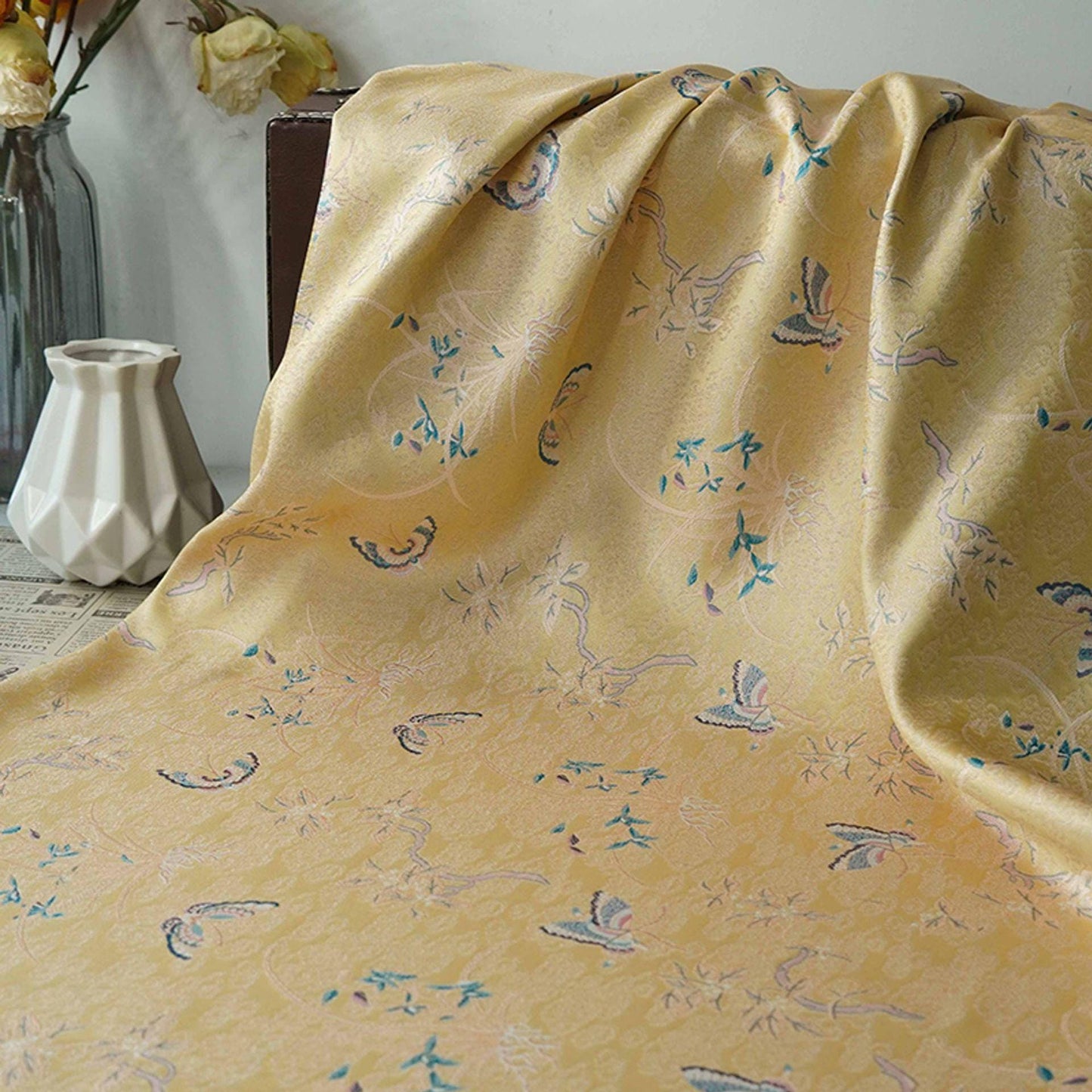 Song Brocade Fabric: Gold Butterfly Jacquard, Cheongsam Sewing Material