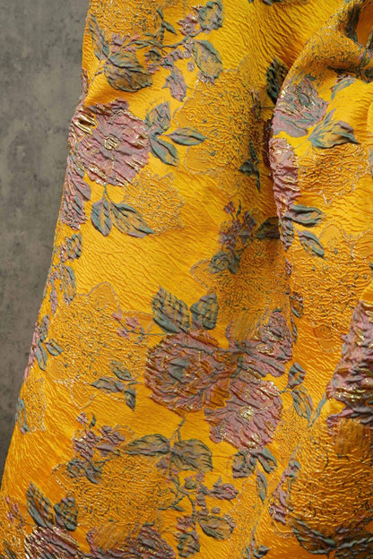 Gold Thread Floral Jacquard Fabric: 53" Wide, Upholstery & Costume