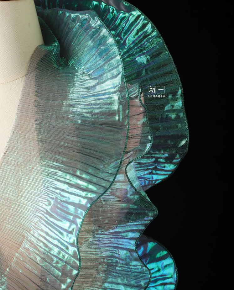 Tissu organza à volants 3D : Matière pour robe de créateur bicolore