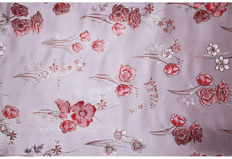 Floral Jacquard Silk Brocade Fabric - Pink Flower Damask (57"W)