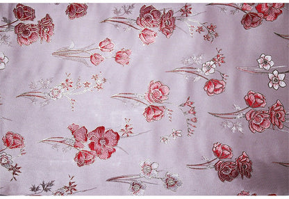 Floral Jacquard Silk Brocade Fabric - Pink Flower Damask (57"W)