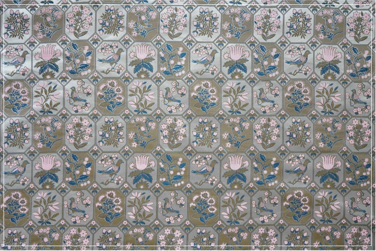 Floral Bird Satin Fabric: 59" Wide Rayon Drapery Material