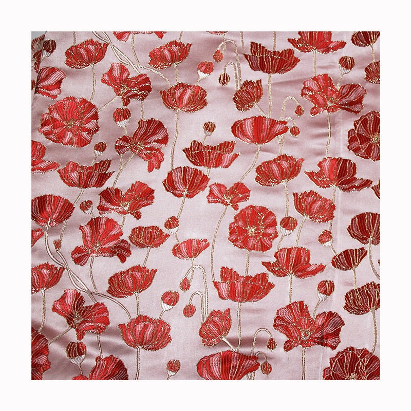Lotus Jacquard Brocade Fabric: Red Silk Blend, Costume & Decor - 57�ï