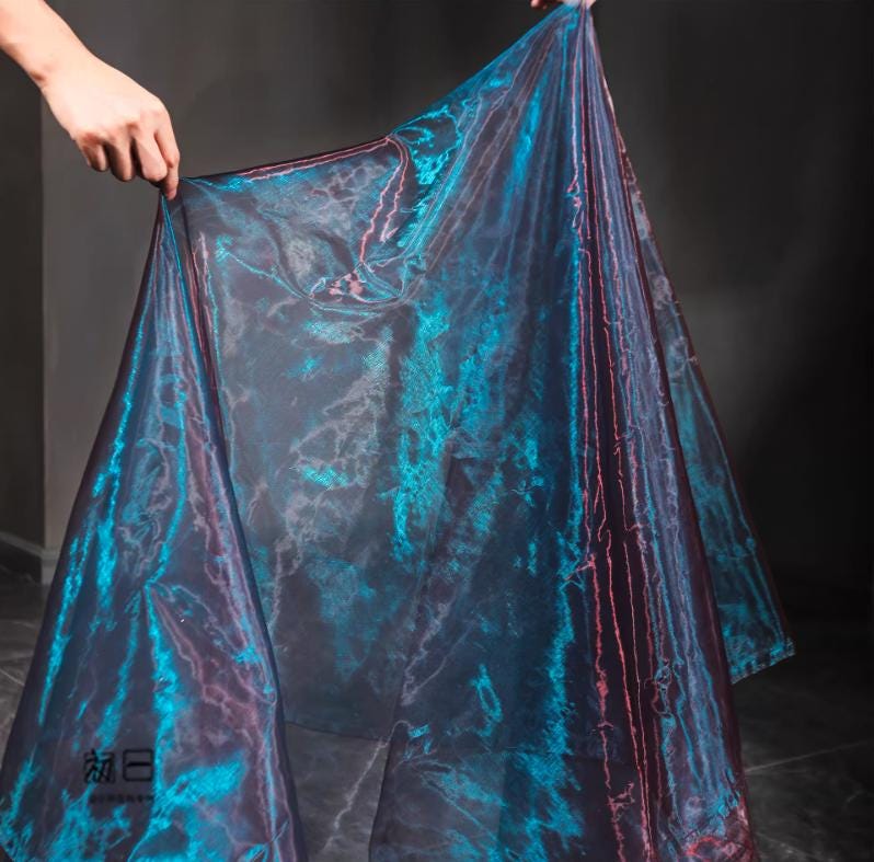 Tissu organza sirène bleu et or - 150 cm de large - Costume/Décoration à faire soi-même