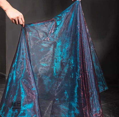 Tissu organza sirène bleu et or - 150 cm de large - Costume/Décoration à faire soi-même