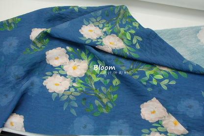 Tissu en lin Tencel soyeux à motif floral bleu : Couture et loisirs créatifs