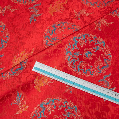 Tissu brocart Red Dragon Phoenix : mélange de rayonne de 150 cm de large