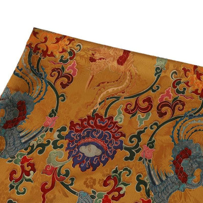 Tissu satiné en soie couleur thé : imprimé de peinture ancienne, 150 cm de large