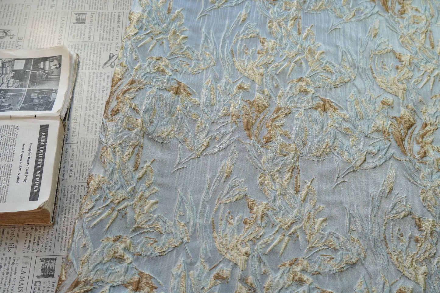 3D Embossed Abstract Floral Yarn-Dyed Fashion Fabric, 56" Wide