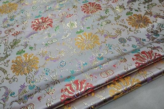 Lotus Flower Brocade Fabric: 29"W Silk Rayon Blend