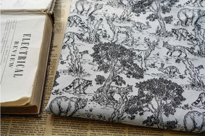 Tissu jacquard noir et blanc à motif zoo : mélange de rayonne pour ameublement, 140 cm de large