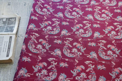 Tissu brocart satin jacquard Song : motif double grue et pivoine