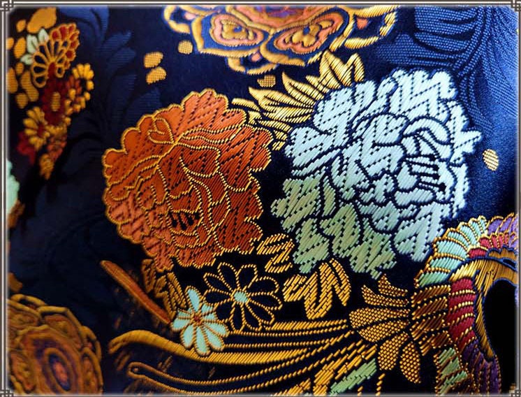 Silk Brocade Fabric: Peony Phoenix Design, 29.5" Wide, By The Meter