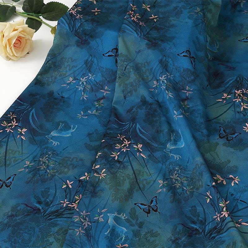 Butterfly Bamboo Tea Silk Satin Fabric: 59"W Upholstery, Costume, Cheongsam