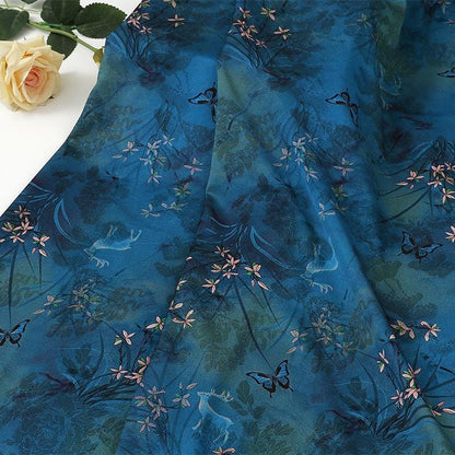 Butterfly Bamboo Tea Silk Satin Fabric: 59"W Upholstery, Costume, Cheongsam