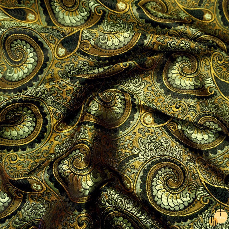 Damask Paisley Cheongsam Fabric: Golden Brown Upholstery Material