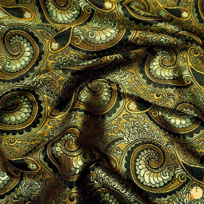 Damask Paisley Cheongsam Fabric: Golden Brown Upholstery Material
