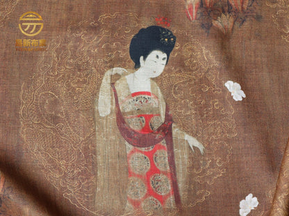 Tang Dynasty Linen Fabric: Ladies with Hairpins Print, 55" Wide