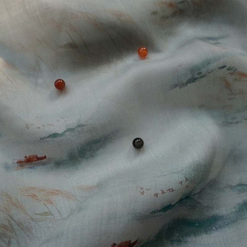 Ramie Fabric: Fengshui Drawing, Soft Home Textile (55"W)