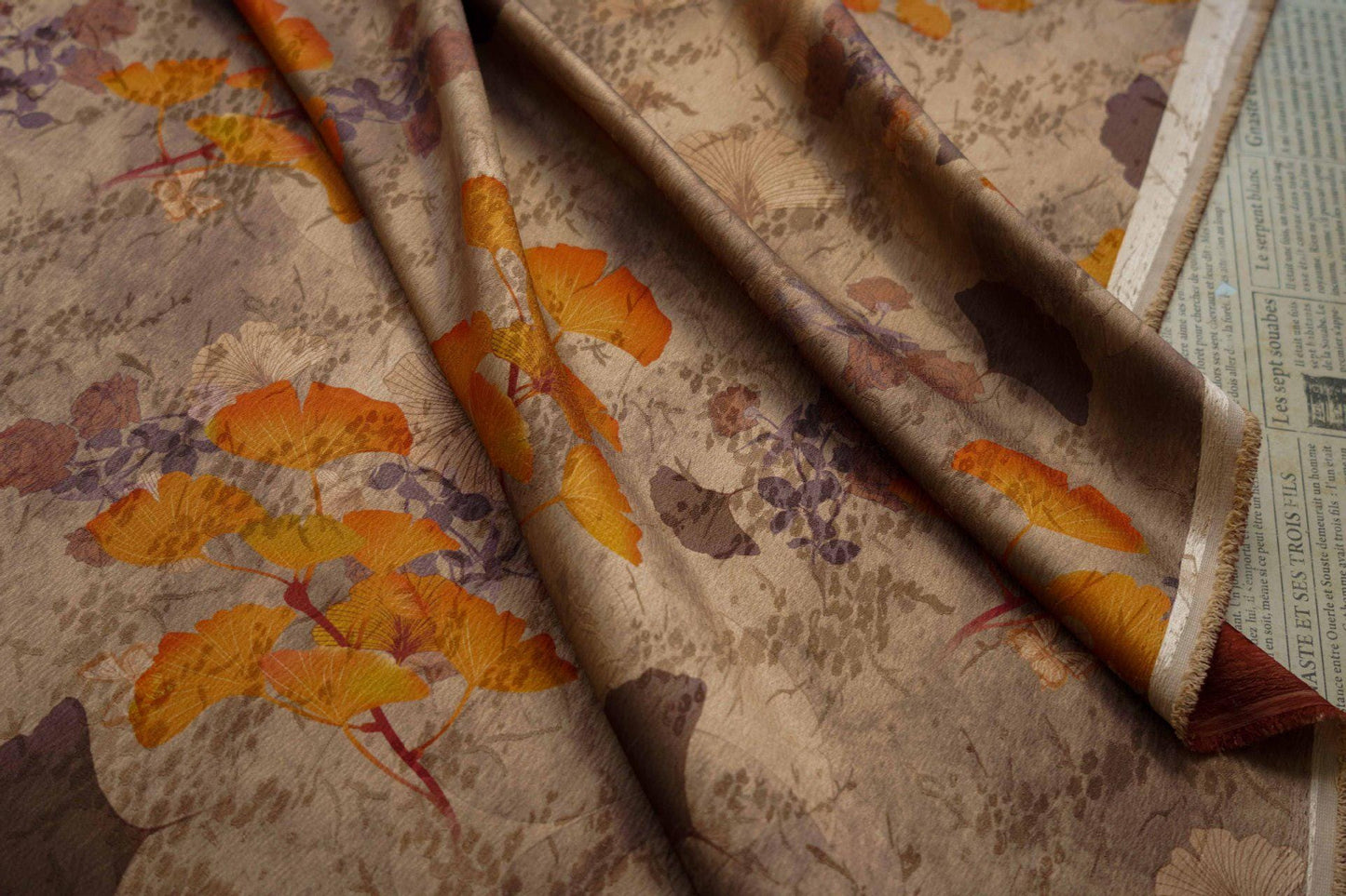 Autumn Leaf Satin Fabric: 59"W Gambiered Canton Gauze
