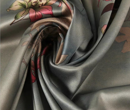 Lily Print Silk Satin Fabric: Gambiered Canton Gauze, 59" Wide