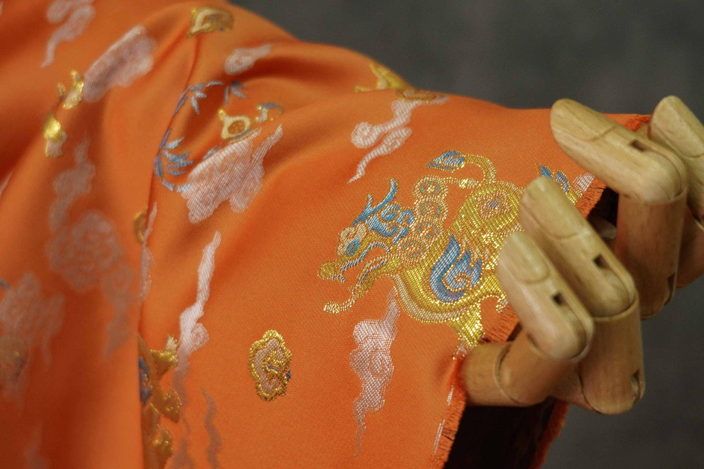 Gold Thread Brocade Fabric: Mongolian Tibetan Style, 60"W, By The Meter