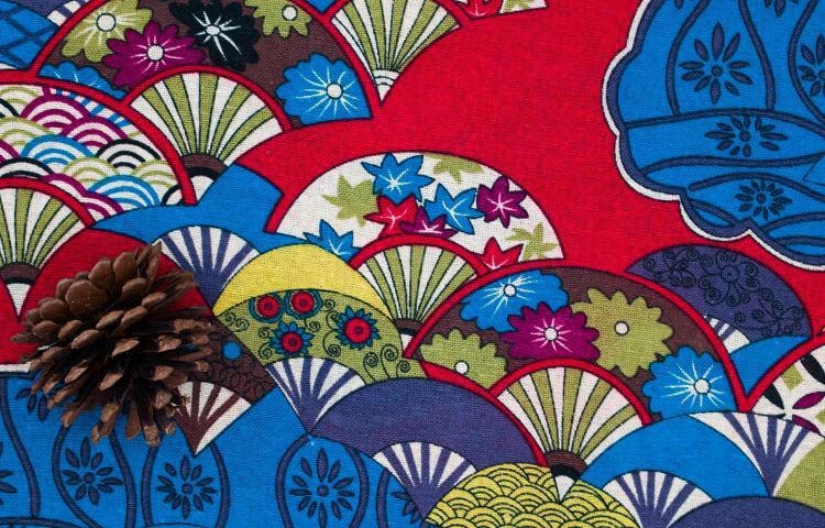 Japanese Fan Fabric: Multicolor Cotton Linen, 59" Wide