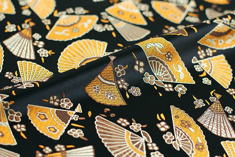 Japanese Nishijin Fabric: Modern Fans Jacquard Brocade, 29.5" Wide