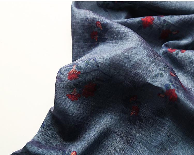Floral Tencel Ramie Fabric: Sewing Material for Dress, Kimono, Decor - By Meter