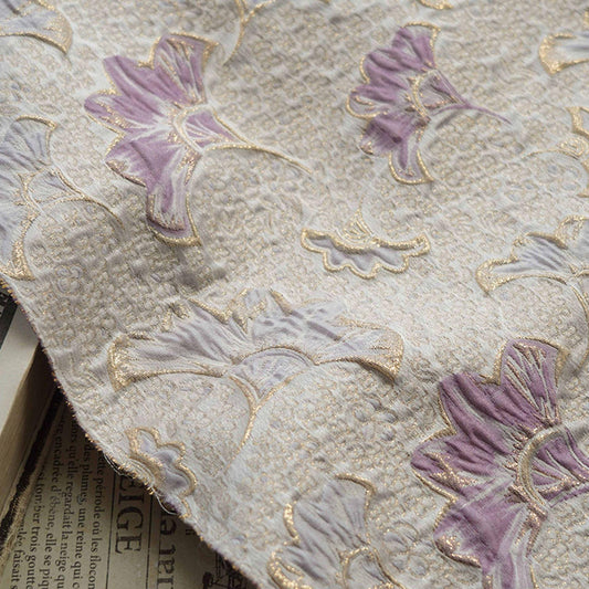 Gold Thread Jacquard Woven Fabric: 3D Lilac Floral Embossed Upholstery, Costume, Sewing - 60"W