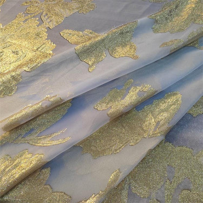 Gold Thread Jacquard Organza Fabric: 3D Embossed Texture, 57" Wide