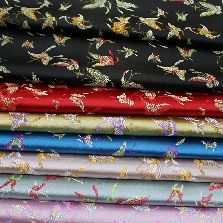 Butterfly Floral Silk Brocade Fabric - Chinese Jacquard (29.5"W)