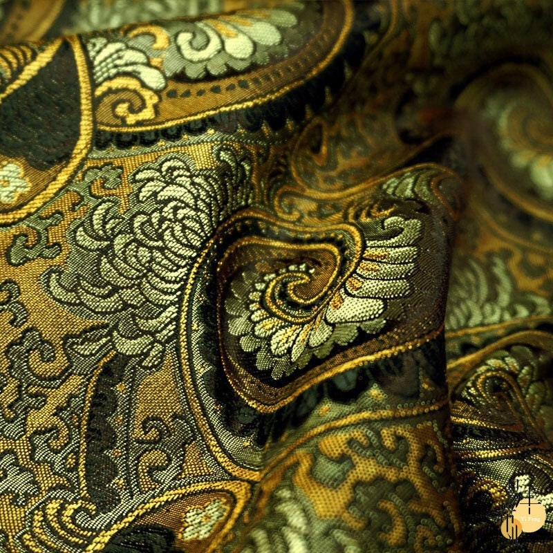 Damask Paisley Cheongsam Fabric: Golden Brown Upholstery Material