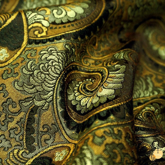 Damask Paisley Cheongsam Fabric: Golden Brown Upholstery Material