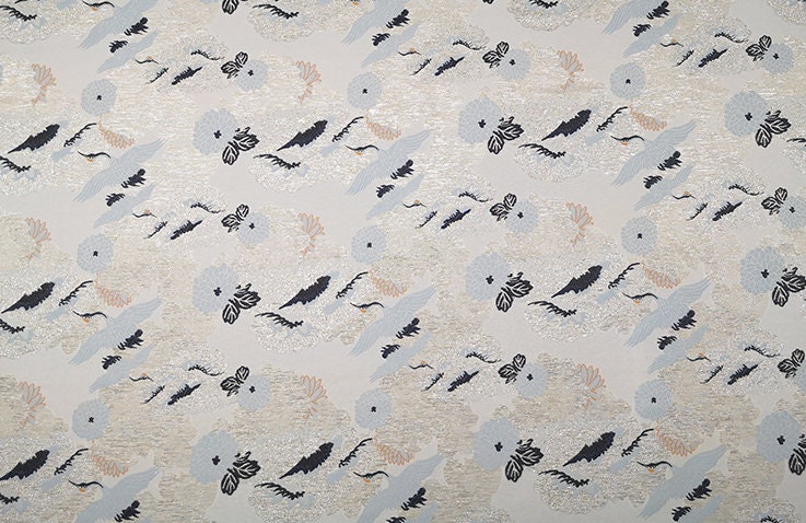 Crane Jacquard Satin Brocade Fabric: Retro Chinese Sewing Material