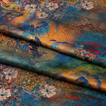 Tang Dynasty Painting Silk Fabric: 59"W Satin Upholstery, Costume, Decor - Poppylollipop