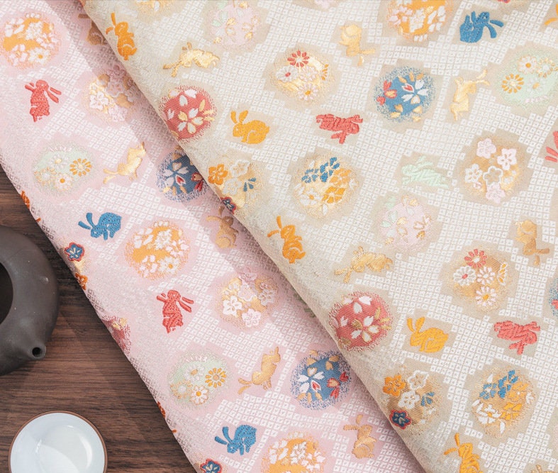 Nishijin Japanese Brocade Fabric: Easter Bunny Jacquard Silk Blend (59" Wide)