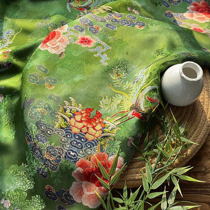 Rayon Silk Jacquard Xiangyun Fabric ��� Handmade Bisha Cuiyu Traditional Chinese Textile for Dress, Qipao, Craft, Sewi"W